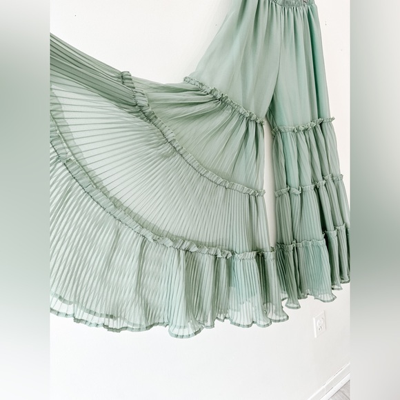 Pants - Medium Sage Green Tiered Super Wide Leg Pants